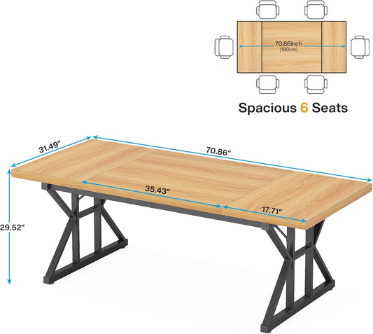 70.8 Inch Executive Desk Light Walnut Black Large Computer Office Desk-1
